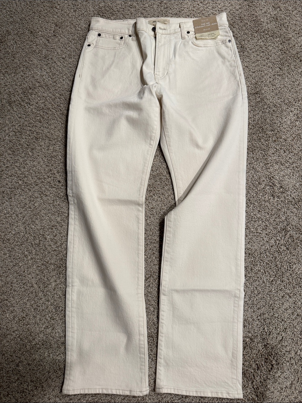 NWT Madewell Men's Off-White Straight-Leg Jeans